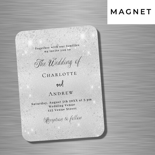シルバーグリッターフォーマル高級結婚式招待状 マグネット