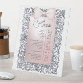 シルバーグリッターフレームピンクボウサービスメニュー 台座サイン (インサイチュ)