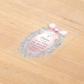 シルバーグリッターフレームピンクボウバプテスマ アクリル招待状 (レイダウン)