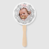 シルバーグリッターフレームピンクボウバプテスマ ハンドファン (正面)