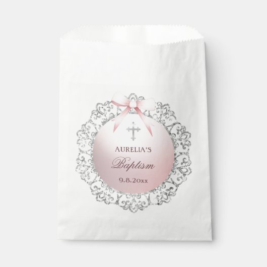 シルバーグリッターフレームピンクボウバプテスマ フェイバーバッグ (正面)