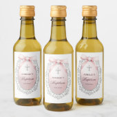 シルバーグリッターフレームピンクボウバプテスマ ワインラベル (ボトル)