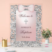 シルバーグリッターフレームピンクボウバプテスムウェルカム アクリルサイン (ウェディング)