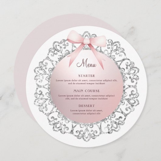 シルバーグリッターフレームピンクボウラウンド メニュー (正面/裏面)