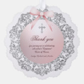 シルバーグリッターフレームピンクボウ洗礼ありがとう オーナメントカード (裏面)