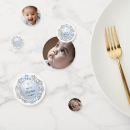 シルバーグリッターフレームブルーボウバプティステーブル コンフェッティ