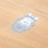 シルバーグリッターフレームブルーボウバプテスマ アクリル招待状 (レイダウン)