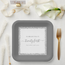 シルバーグリッターフレーム名日付21日 ペーパープレート