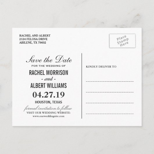 シルバーグリッターフローラウェディング日付を保存 案内ポストカード (裏面)