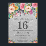 シルバーグリッターフローラサプライズ16th誕生日 招待状<br><div class="desc">シルバーグリッターフローラサプライズ16誕生日の女の子招待状。水彩フローラフラワーシルバーグリッターの背景。ピンク、黄色、オレンジ、紫の花。大人の誕生日。13.15.16.18.21.30.40.50.60.70.80.90.100.任意の年齢さらにカスタマイズするには、「クリックカスタマイズit」ボタンをクリックし、デザインツールを使用してこのテンプレートを変更してください。</div>