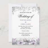 シルバーグリッターフローラパープル結婚式招待状 招待状 (正面)