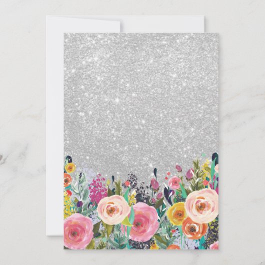 シルバーグリッターフローラ21歳誕生日招待状 招待状 (裏面)