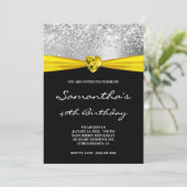 シルバーグリッターブライトイエローハート40歳 招待状 (スタンド正面)