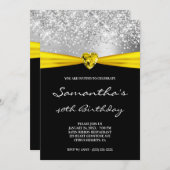 シルバーグリッターブライトイエローハート40歳 招待状 (正面/裏面)