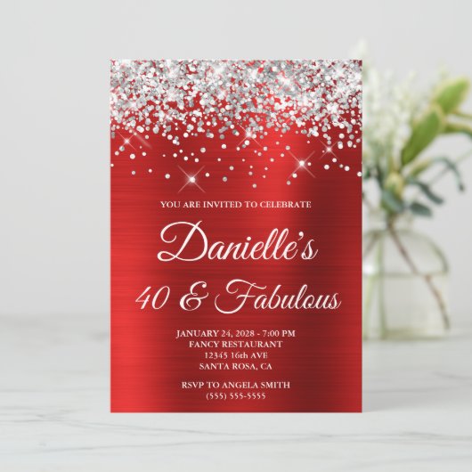 シルバーグリッターブライトレッドフォイル40と素晴らしい 招待状 (スタンド正面)