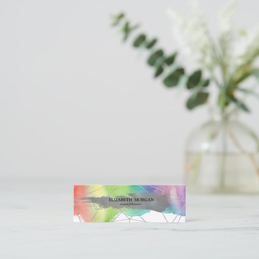 シルバーグリッターブラシストローク、水彩スプラッシュ スキニー名刺 (スタンド正面)