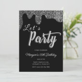 シルバーグリッターブラックガーリーバースデーパーティー 招待状 (スタンド正面)