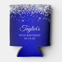 シルバーグリッターブラックグラデーションブルー50誕生日 缶クーラー