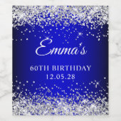シルバーグリッターブラックグラデーションブルー60誕生日 ワインラベル (シングルラベル)