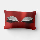 シルバーグリッターブラックグラムメイクアップキャットルビーレッドワイン ランバークッション (裏面)