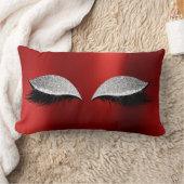 シルバーグリッターブラックグラムメイクアップキャットルビーレッドワイン ランバークッション (ブランケット)