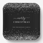 シルバーグリッターブラックネームメリークリスマス ペーパープレート (正面)