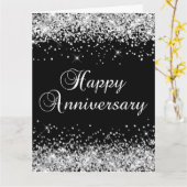 シルバーグリッターブラックハッピーアニバーシティ カード (黄色い花)