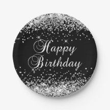 シルバーグリッターブラックハッピーバースデー