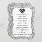 シルバーグリッターブラックハートブライダルシャワー招待状 招待状 (正面/裏面)
