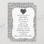 シルバーグリッターブラックハートブライダルシャワー招待状 招待状 (正面/裏面)