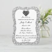 シルバーグリッターブラックハート婚約パーティ招待状 招待状 (スタンド正面)