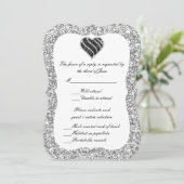 シルバーグリッターブラックハート応答カード 招待状 (スタンド正面)