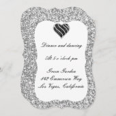 シルバーグリッターブラックハート披露宴カード 招待状 (正面/裏面)