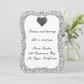 シルバーグリッターブラックハート披露宴カード 招待状 (スタンド正面)