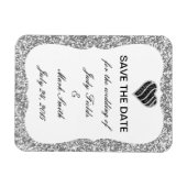 シルバーグリッターブラックハート日付磁石を保存 マグネット (横)