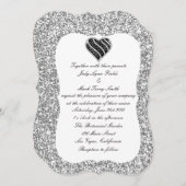 シルバーグリッターブラックハート結婚式招待状 招待状 (正面/裏面)