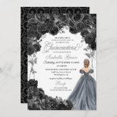 シルバーグリッターブラックバラスペインのクインセアニラ 招待状 (正面/裏面)