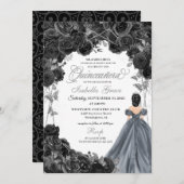 シルバーグリッターブラックバラスペインのクインセアニラ 招待状 (正面/裏面)