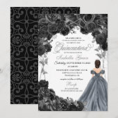 シルバーグリッターブラックバラスペインのクインセアニラ 招待状 (正面/裏面)