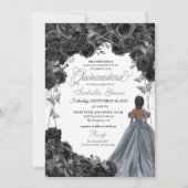 シルバーグリッターブラックバラスペインのクインセアニラ 招待状 (正面)