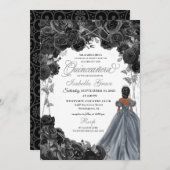 シルバーグリッターブラックバラスペインのクインセアニラ 招待状 (正面/裏面)