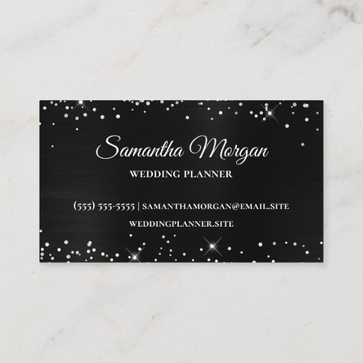 シルバーグリッターブラックフォイルファンシーモノグラムの 名刺 (裏面)