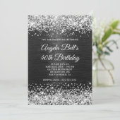 シルバーグリッターブラックブラッシュドメタル40歳の誕生日 招待状 (スタンド正面)