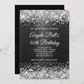 シルバーグリッターブラックブラッシュドメタル40歳の誕生日 招待状 (正面/裏面)