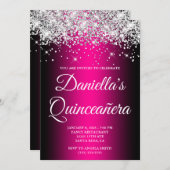 シルバーグリッターブラックマゼンタキンセグラデーションニェラ 招待状 (正面/裏面)