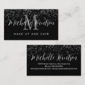 シルバーグリッターブラックメイクアップアーティストヘアサロン 名刺 (正面/裏面)