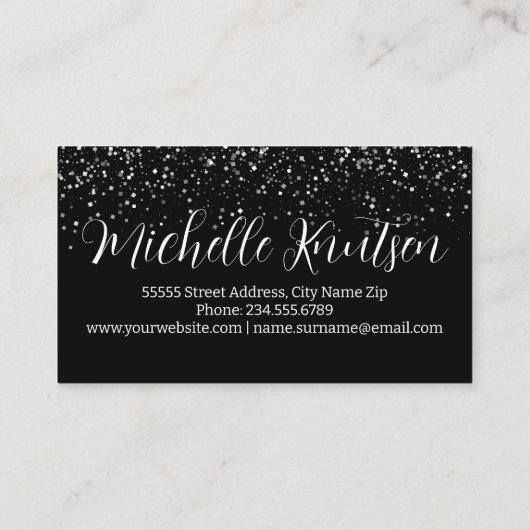 シルバーグリッターブラックメイクアップアーティストヘアサロン 名刺 (裏面)