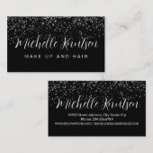 シルバーグリッターブラックメイクアップアーティストヘアサロン 名刺 (正面/裏面)