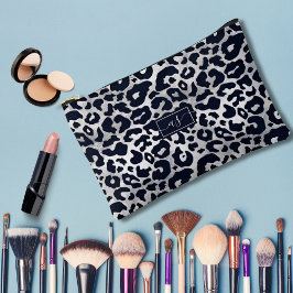 シルバーグリッターブラックレオパードモノグラムのプリント アクセサリーポーチ