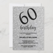 シルバーグリッターブラック書道誕生日 招待状 (正面)